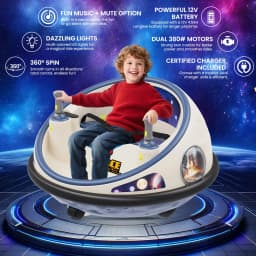 12V Kids Electric Bumper Car With Remote Control, 360° Spin, LED Light, Soft Bumpers, Rechargeable Ride-On Toy For Indoor Outdoor