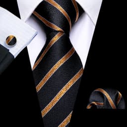 Barry.Wang Dark Gold Men Tie Silk Stripe Pocket Square Cufflinks Sets Formal Woven Neckties Business Party Designer Gifts 5702