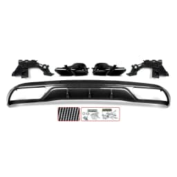 Magickit Rear Lip for Mercedes Benz W205 Base Sedan 2015 2016 2017 2018 Bumper Diffuser with Exhaust Tailpipe Tips C300 C180