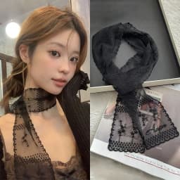 1Pc Sweet Flower Lace Neck Strap Dressing Decoration Korean Style Hair Band Neckerchief Transparent Long Ribbon Head Scarf