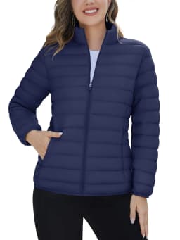 TACVASEN Winter Quilted Puffer Jackets Womens Lightweight Stand Collar Full Zip Up Down Coat Windproof 4 Pockets Thermal Outwear