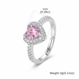 Heart Ring Adjustable for Women Zircon Love Shaped Open Ring Silver Color Romantic Promise Jewelry Gift