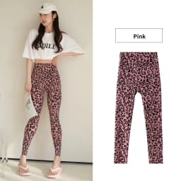 BIVIGAOS Spring Summer New Pink Leopard Print Sharkskin Leggings Women High Waist Seamless Tight Sexy Sport Fitness Legging