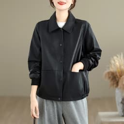 Black Brown Soft Leather Jacket Women's 2025 New Autumn Flip Collar Cool Wind Small Size Pu Leather Coat Long Sleeve Loose Fit