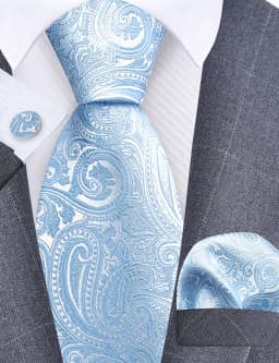 GUSLESON 8cm Blue Black Pink Men Ties Pocket Square Cufflinks Set Paisley Silk Necktie Wedding Business Gift Tie Accessories