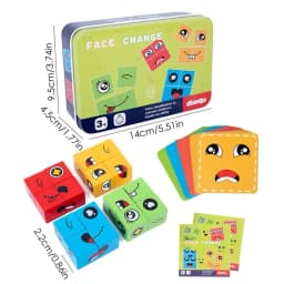 Wooden Face Changing Cube Toys Building Blocks for Cartoon Puzzle Montessori Jigsaw Educational Board Game Family Toys