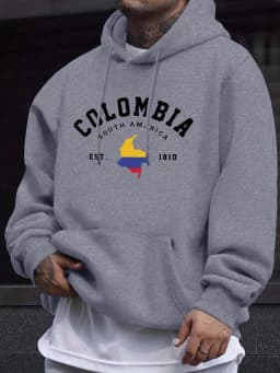 Colombia South America Est 1810 Print Mens Pullovers Fleece Autumn Hoodie Casual Comfortable Sweatshirt Basic Street Sportswear