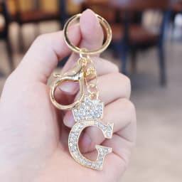26 Initial Letter Rhinestone Keychain For Women Charm Crystal Crown Gold Plated Key Ring Bag Car Key Chains DIY Accessoreis