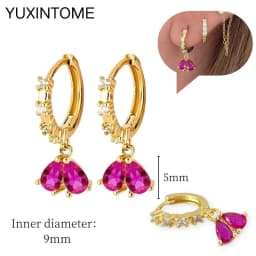 925 Silver Ear Needle Rose Red Hoop Earrings For Women Exquisite Water Drop/Flower/Heart Crystal Piercing Huggie Earring Jewelry