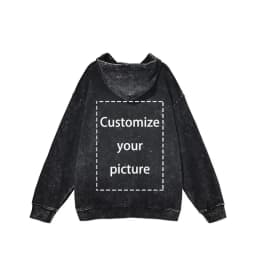 Customized Design Hoodie HD DTG Printing Vintage Washed Hooded Sweatshirts Hip Hop Oversized Pullover Harajuku Hoodie Men Cotton