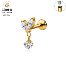 ASTM F136 Titanium Ear Cartilage Earrings Internal Thread 16G Hidden Helix Stud CZ Drape Chain Flat Back Tragus Piercing Jewelry