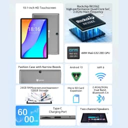 Bmax I9 Plus 10.1-Inch Tablet (4+20)Gb Ram 128Gb Rom Rockchip Rk3562 Android 15 Wifi 6 Bluetooth 5.4 6000Mah Type-C