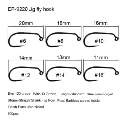 Aventik Eupheng 50pcs Competition Barbless Fly Fishing Hook Tying Materails Dry Nymph Shirmp Wet Caddis Fly Hook Black Nickle