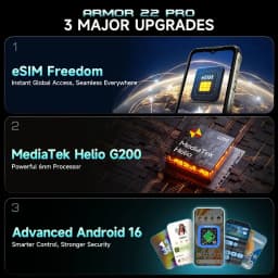 Ulefone Armor 22 pro Rugged Smartphone 6.58'' Android 16 Helio G200 8GB+128GB/256GB 64MP 6600mAh 33W 4G NFC Rugged Phone