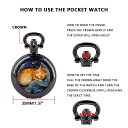 Sleep Cat Watch Black Quartz Pocket Watch Van Gogh's Art Vintage Accessory Women Necklace Pendant Clock Men Gifts for Cat Lover