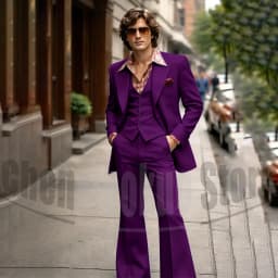 Vintage 3 Piece Men Suit Peak Lapel Single Breasted Tuxedo 70s Disco Groom Custom Bespoke Male Retro Stage Formal Costume Wear
