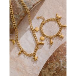 Yhpup Ocean Style Stainless Steel Seashell Conch Starfish Seahorse Drop Necklace Bracelet Bangle Waterproof Summer Daily Jewelry