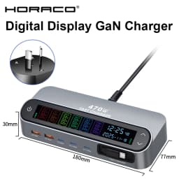 470W GaN Fast Charger 140W PD3.1 PPS USB Type-C Digital Display Desktop Charging Station for iPhone 16/15 MacBook Laptops