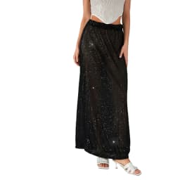Autumn Solid Color Sequins Long Skirts Women Low Waist Party Skirts Fashion Casual Skirts Streetwear