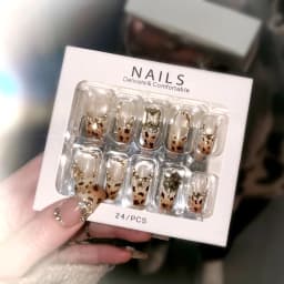 24pcs Autumn Leopard Pattern Fake Nail Tips Shiny Large Crystal French Wearable Press on Nails Spice Girls Fashion False Nails