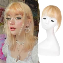 Ombre Brown to Blonde Clip in Bangs 100% Real Human Hair Bangs Wispy Bangs Hair Pieces 3 Secure Clips in Full Fringe Fake Bangs