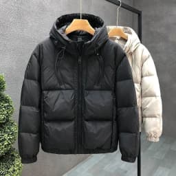 2026 Fashion Solid Color Down Cotton Jacket Men's Winter Short Pockets Hooded Coats Men Loose Cotton-padded Overcoats C955