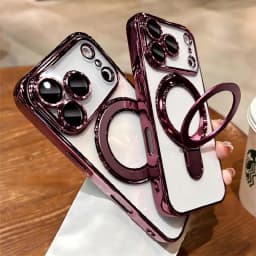 Luxury For Magsafe Bracket Case For iPhone 16 17 18 15 14 13 12 Pro Max 16 Plus Magnetic Ring Stand Holder Clear Acrylic Cover