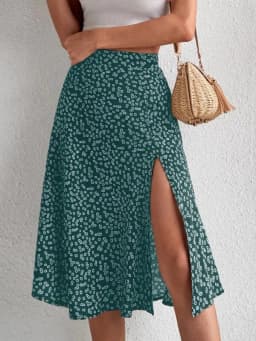 Spring and summer new women's versatile floral zipper split A-line skirt