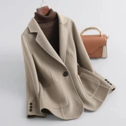 Women's Suit Collar Double-sided Cashmere Wool Coat 2024 Fall Winter Chic Ladies Single Button Loose 100% Woolen Blazer Jackets