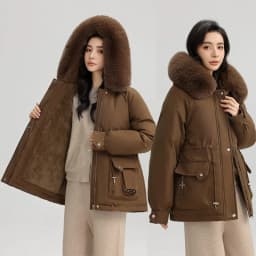 Winter New Warm Down Cotton Jacket with Large Fur Collar Hooded Coat Loose Women Thicken Parker Puffer Overcoat Casual Wear