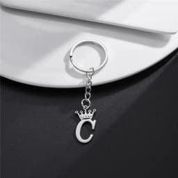 Unique DIY Crown Stainless Steel A-Z Letters Pendant Keychains for Men Women 26 Alphabet Car Key Ring Name Jewelry Keyrings Gift