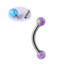 2X 16g 1.2mm Opal Eyebrow Ring Steel 6mm - 14mm Bar Curved Barbell Monroe Lip Stud Internally Threaded Body Piercing