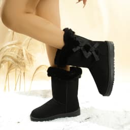 Winter Large Size Plus Velvet Comfortable Snow Boots Fashionable New Round Toe Bow Sexy Warm Casual Walking Boots for Women