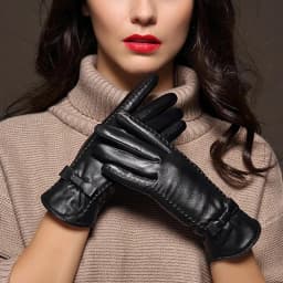 100% High Quality Real Leather Gloves Touch Screen Gloves Women Sheepskin Gloves Thicken Warm Brown Lady Warm Fleece Mittens