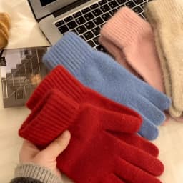 1 Pair Solid Cute Girl Student Winter Thick Knitted Woolen Full Finger Gloves Women Outdoor Cycling Driving Fashion Windproof