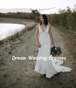 DREAM Customized V Neck Elegant Sleeveless Crepe Wedding Dresses Backless Buttons Bride Dresses Simple Mermaid Wedding Gown 2025