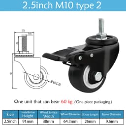 1.5-5 Inch Polyurethane Swivel Caster M6/M8-M12 Screw For Furniture Wheel Caster Wheels 360° Caster Wheel Industrial With Brake