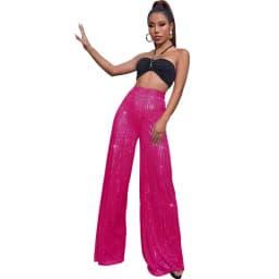 New Women's Solid Color Wide-leg Pants Casual Fashion Elegant Black Sequins Holiday For Women Long Pant Womens Clothing