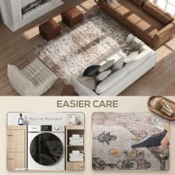 HOMCOM Machine Washable Area Rug, 4'x6' Vintage Oriental Medallion Distressed Rugs for Living Room, Non-Slip Low Pile Boho Carpet for Bedroom Dining Room, Soft Printed Floor Mat, Tan