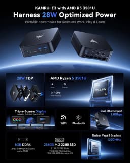KAMRUI Mini PC Ryzen 5 3501U 8GB DDR4 256GB M.2 SSD Windows11Pro WiFi5 Dual 4K Display Mini Desktop Computer for Office Business
