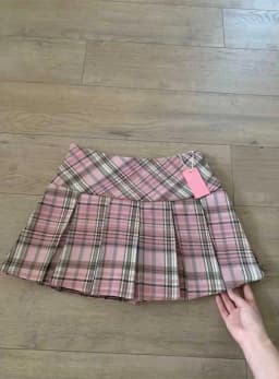Pink Plaid Half Skirt Women's Summer New High Waist Slimming School Style Anti-Light JK Short Skirt Commute Style A-Line Poly...