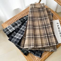High Waist A-Line Skirt Summer New Plaid Pleated Anti-Light Small Size Women's Fashion Short Skirt Gathered Zipper Style