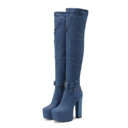 Wearing Mini Bags denim boots High Thick Heels Ultra-High Platform Ankle Buckles Boot Cuffs Belt Buckles Over The Knee Boots