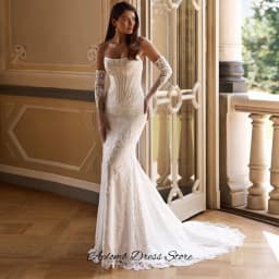Customized Elegant Satin Strapless Wedding Dress Dreamy Applique Beading Robe de mariée Exquisite Mermaid Tulle Vestido De Novia