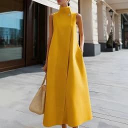 Simple Fashion Single Button High Neck Maxi Dress Women Spring Solid Pocket A-Line Long Dress Summer Sleeveless Bohemian Dresses
