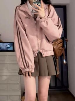 Short Suede Jacket Double Zipper Loose American Retro Jacket for High School Students Pink Autumn Winter Girls Outerwear