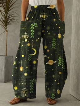 Galaxy Moon Stars Full Length Wide Leg Pants Printed Thin Hipster Fashion Trousers Summer Streetwear Sweatpants Women Clothing