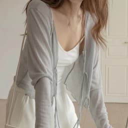 Gray Summer Women's Sun Protection Open Cardigan Lightweight See-through Wrap Shirt Belted Pocket Handkerchief Business Style