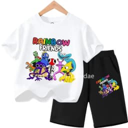 Summer Short Sleeve Tshirt Set Cartoon Tee Tops Game Anime Shirts Camiseta Kids Rainbow T-shirt Friends Girls Boys Clothes