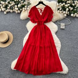 Elegant Criss-Cross chiffon short sleeve Vintage Chic Slim Ball Gown Dresses French Evening High Street Clothing